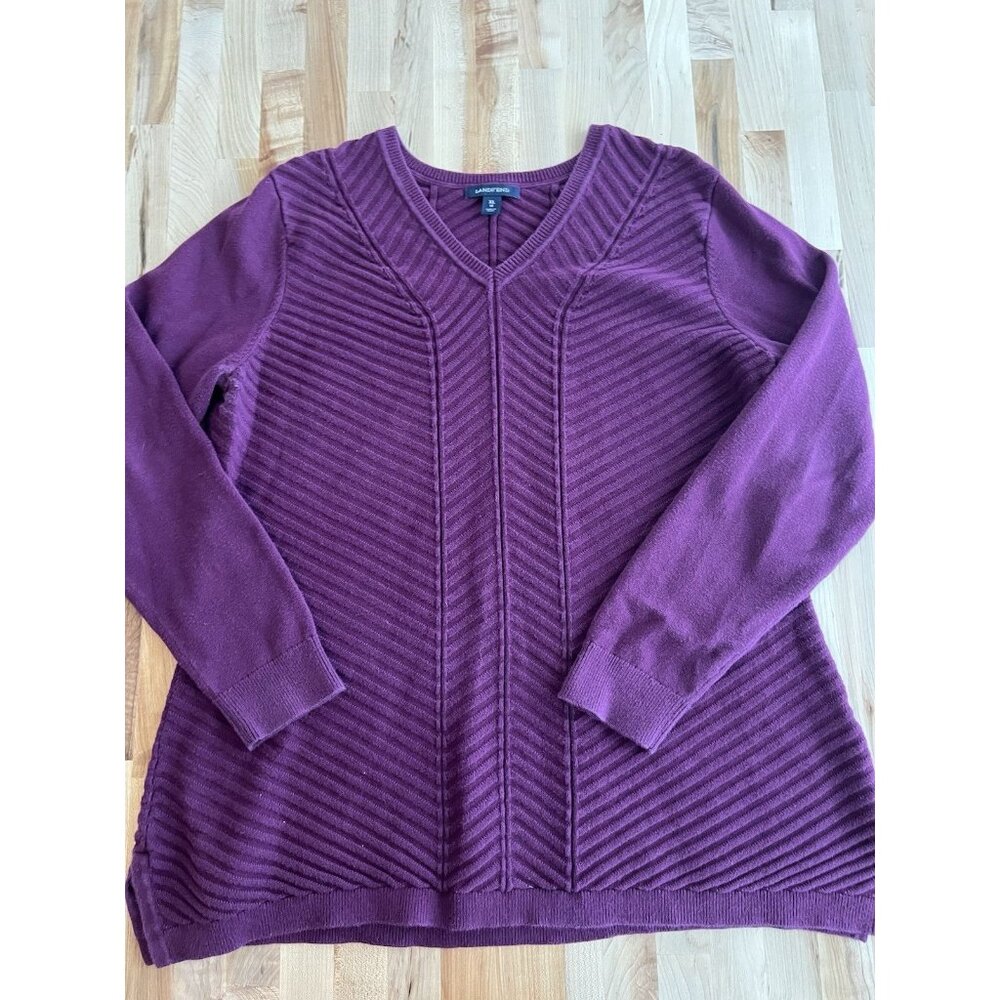 Lands End Long Sleeve V Neck Chunky Knit Sweater Purple Eggplant Size XL, 18